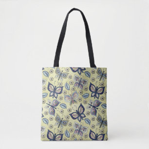 Bolsa Tote Padrão De Borboleta Azul Whimsical Sem Olho