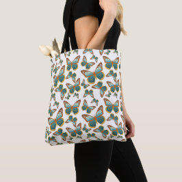 Bolsa Tote Padrão de borboleta de gradiente azul