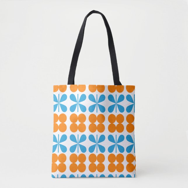 Bolsa Tote Padrão de Borboleta Laranja e Azul (Frente)