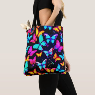 Bolsa Tote Padrão de Borboleta Neon