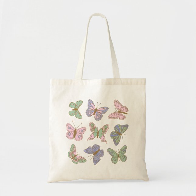 Bolsa Tote Padrão de Borboleta Pastel (Frente)