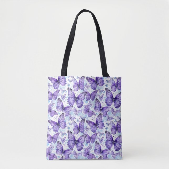 Bolsa Tote Padrão de borboleta roxa lavanda (Frente)