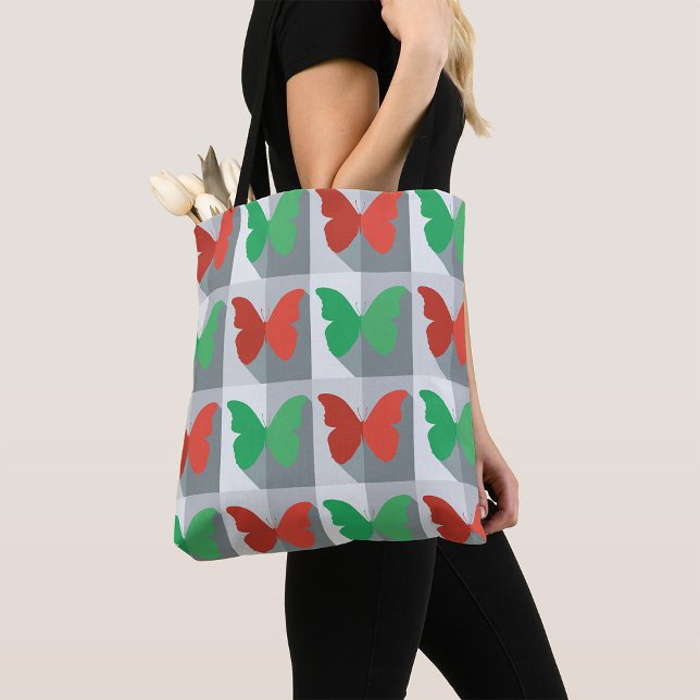 Bolsa Tote Padrão de Borboleta Vermelha e Verde (Criador carregado)