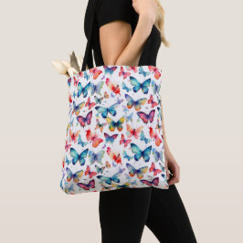 Bolsa Tote Padrão de Borboletas em Aquarela Bonito