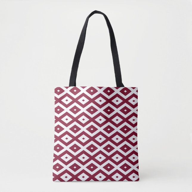 Bolsa Tote Padrão de borgonha e diamante branco (Frente)
