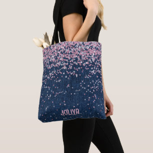 Bolsa Tote Padrão de brilho denim e rosa