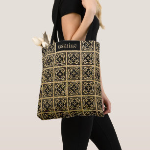 Bolsa Tote Padrão de Brilho Dourado de Brilho Preto Personal
