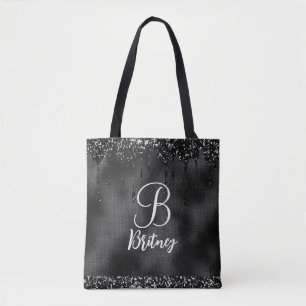 Bolsa Tote Padrão de brilho preto de luxo monograma