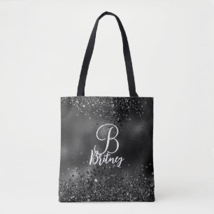 Bolsa Tote Padrão de brilho preto de luxo monograma