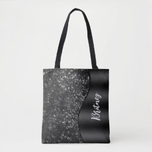 Bolsa Tote Padrão de brilho preto de luxo monograma