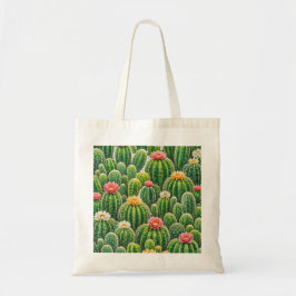 Bolsa Tote Padrão de Cacto de Barril em Flor Aguarela no Dese