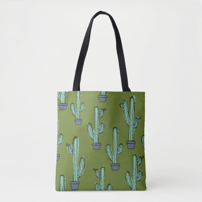 Bolsa Tote Padrão de cacto desenhado à mão (Frente)
