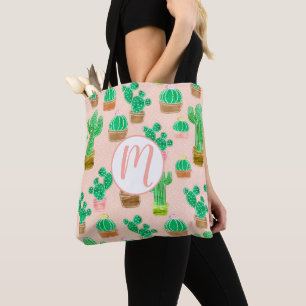 Bolsa Tote Padrão De Cactus Potente Desenhado À Mão