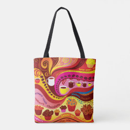 Bolsa Tote Padrão de Café e Muffins