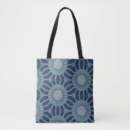 Bolsa Tote Padrão de Caleidoscópio Geométrico Azul e Verde