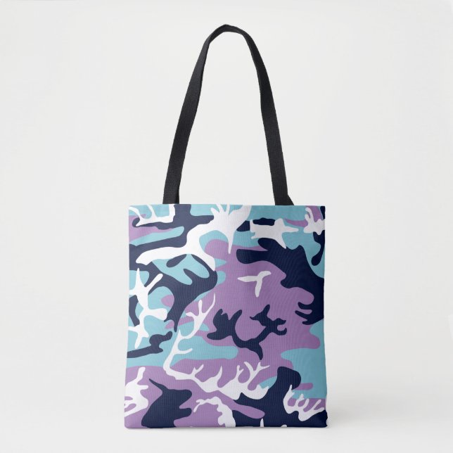 Bolsa Tote Padrão de Camo - Marinho azul roxo Branco (Frente)