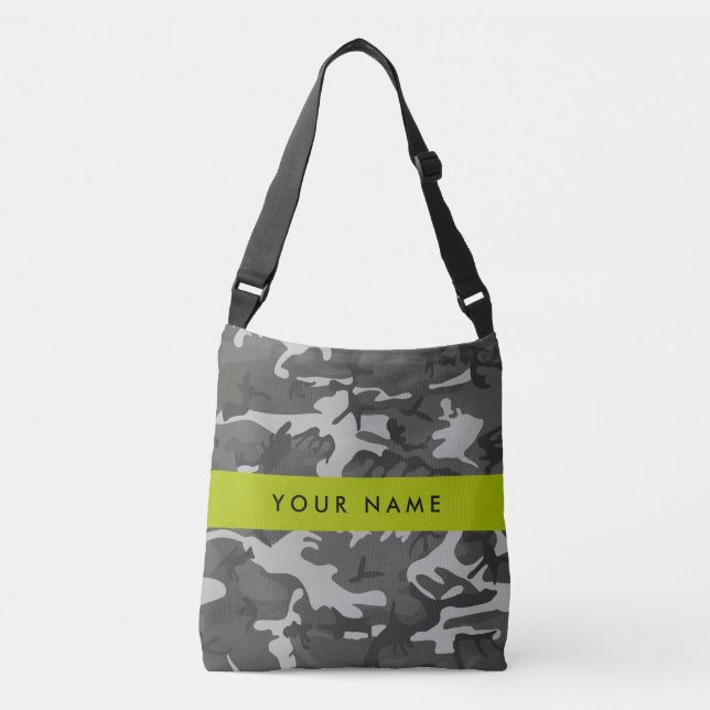 Bolsa Tote Padrão de Camuflagem Cinza, Seu nome, Personalizar (Frente)