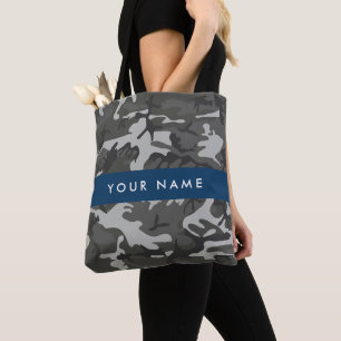 Bolsa Tote Padrão de Camuflagem Cinza, Seu nome, Personalize