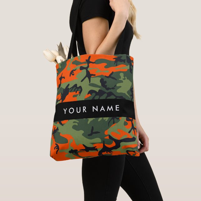 Bolsa Tote Padrão de Camuflagem Laranja, Seu nome, Personaliz (Close Up)