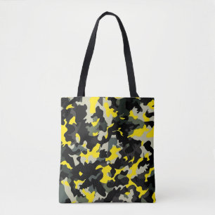 Bolsa Tote Padrão de Camuflagem Preto e Amarelo