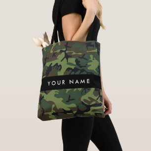 Bolsa Tote Padrão de Camuflagem Verde, Seu nome, Personalizar
