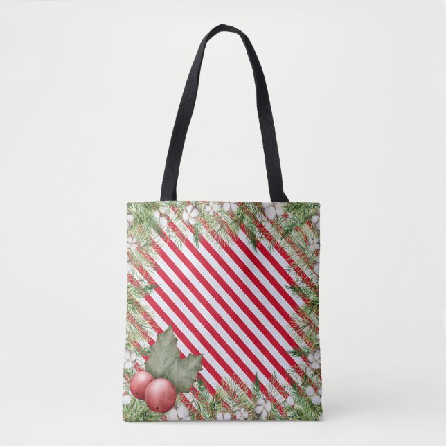 Bolsa Tote Padrão de Cane de Doces de Natal (Frente)
