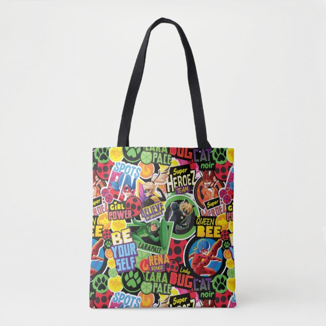 Bolsa Tote Padrão de Caracteres de Super Herói Miraculoso (Frente)