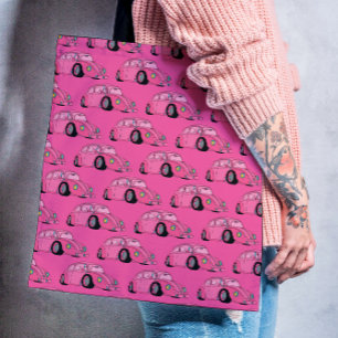 Bolsa Tote Padrão De Carro Clássico Retro-Rosa Magenta