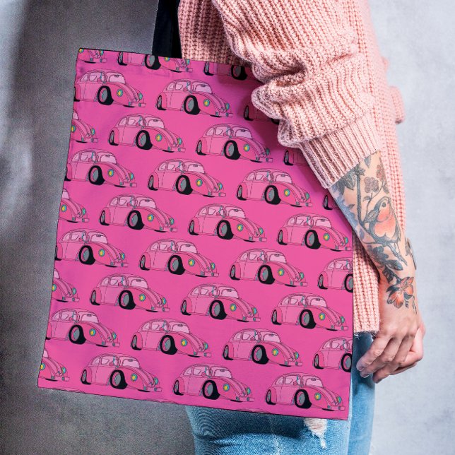 Bolsa Tote Padrão De Carro Clássico Retro-Rosa Magenta (Criador carregado)
