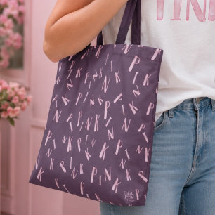 Bolsa Tote Padrão de Carta Rosa Plumada em Aquarela Divertida