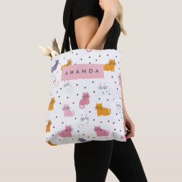 Bolsa Tote Padrão de Cat Playful Personalizado com Bolinhas
