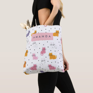 Bolsa Tote Padrão de Cat Playful Personalizado com Bolinhas