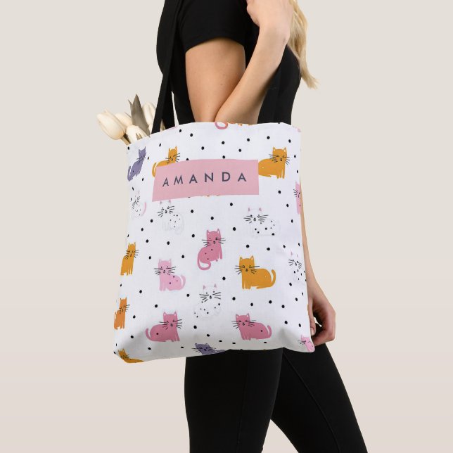 Bolsa Tote Padrão de Cat Playful Personalizado com Bolinhas (Close Up)