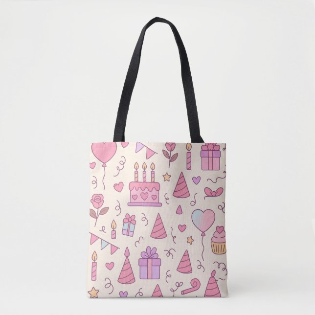 Bolsa Tote Padrão de Celebração de Festa da Princesa Doce (Frente)