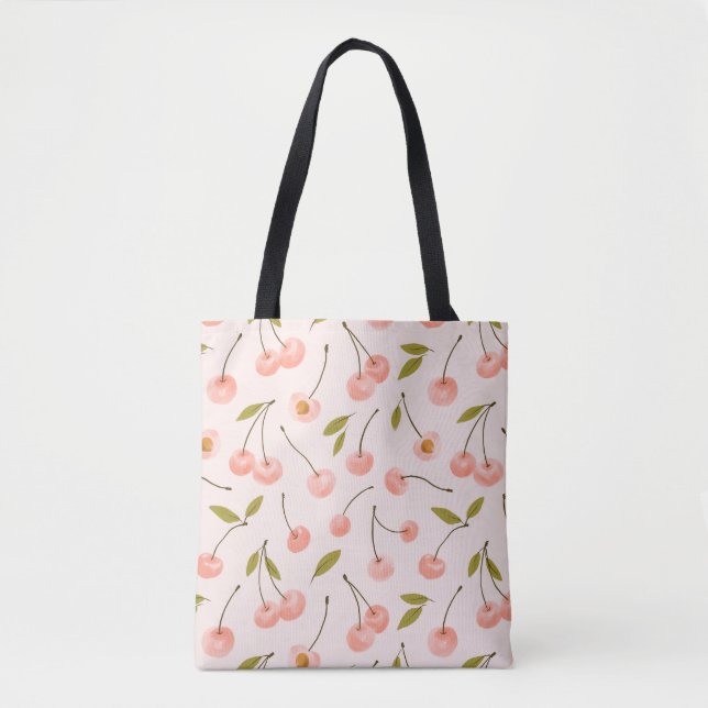 Bolsa Tote Padrão de Cereja de Aquarela (Frente)