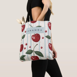 Bolsa Tote Padrão de Cereja Vermelha Personalizada Retro-Vint