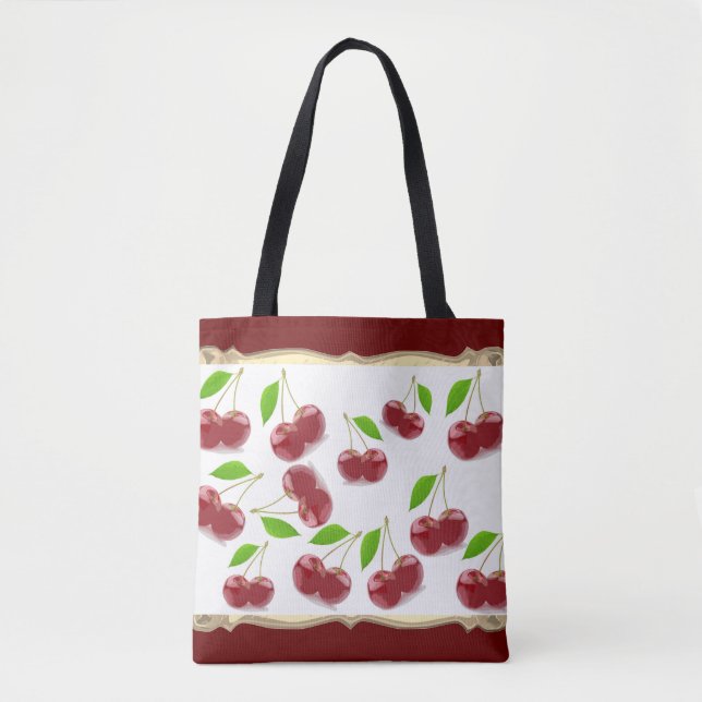Bolsa Tote Padrão de Cerejas Vermelhas (Frente)