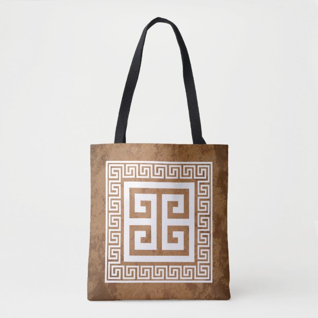 Bolsa Tote Padrão de chave grega Design Branco (Frente)