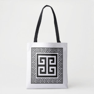 Bolsa Tote Padrão de chave grega design preto