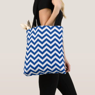 Bolsa Tote Padrão De Chevron Branco E Azul