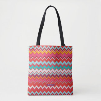 Bolsa Tote Padrão de Chevron Red Ikat Personalizado Bridesmai