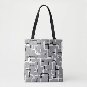 Bolsa Tote Padrão de Cinza Branca Preta