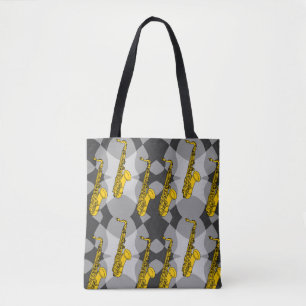 Bolsa Tote Padrão de Cinza saxofone