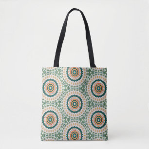 Bolsa Tote Padrão de Círculo Boho Chic Verde Laranja e Azul