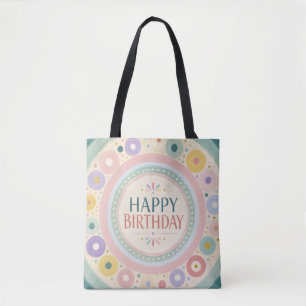 Bolsa Tote Padrão de Círculo Retro Colorido de Aniversário