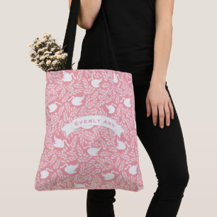 Bolsa Tote Padrão de Cisne Rosa e Branco