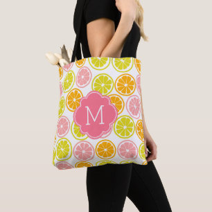 Bolsa Tote Padrão De Citrinos Cute Monograma