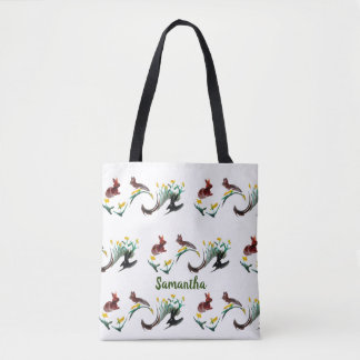 Bolsa Tote Padrão de Coelhos Coelhos Floral Personalizado