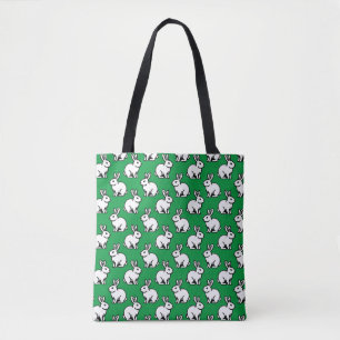 Bolsa Tote Padrão de coelhos - Preto e Branco com Kelly Green