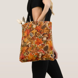 Bolsa Tote Padrão de Cogumelo da Floresta de Outono | Folhas